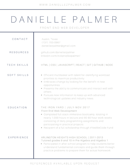 Photo of Danielle Palmer's resume.